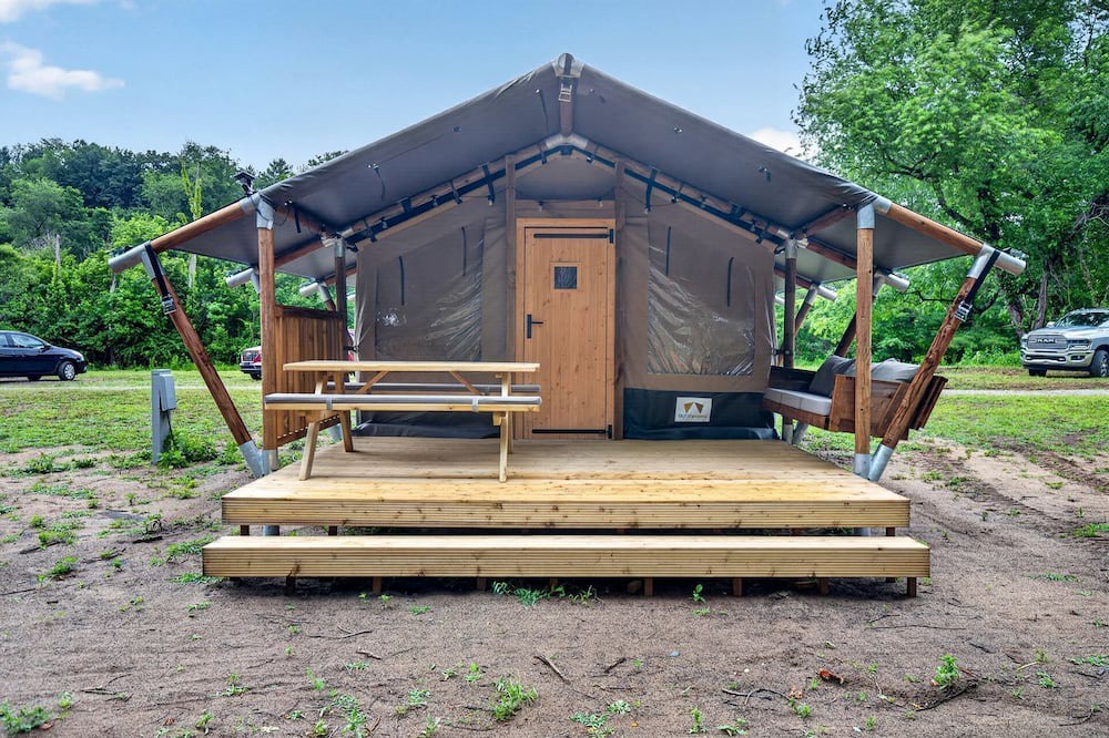 New River RV Rental | Glamping Safari Tent with River Views and Cozy Stay in Blacksburg, Virginia