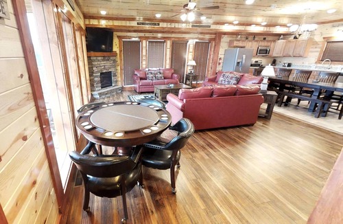 Sevierville Cabin | Indoor Pool, Theater, VIEWS, Hot Tub, Themed Bedrooms, Game Room & Free Tickets! 6 BR Large Cabin