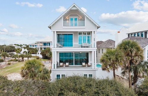 Seagrove Beach House | NEW 30A GULF-FRONT STUNNER! Game Room, Pool, LSV/Golf Cart, Bikes! Sleeps 24!