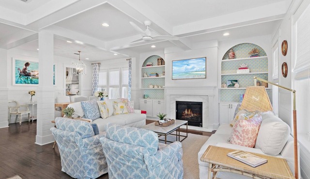 At Periwinkle Shores Designer-Owned Coastal Retreat with Golf Cart, Bikes & Serene Pond Views