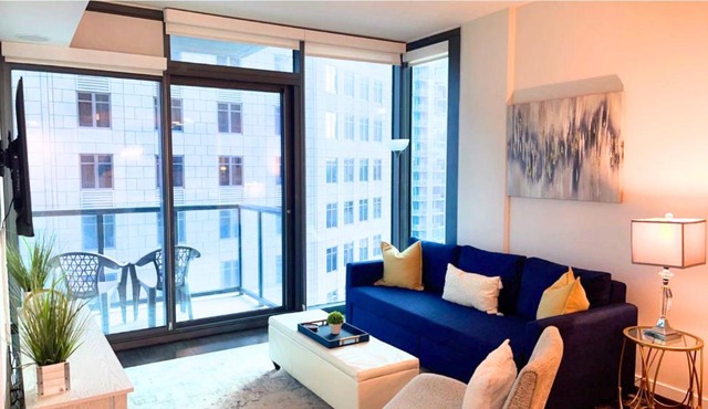 Blue Luxe Balcony View Pool Modern Amenities