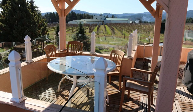 Spacious home with deck overlooking Willamette Valley., outdoor BBQ and koi pond
